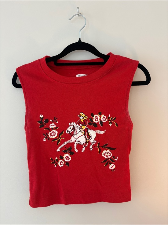 Kimchi Blue Tops - Kimchi Blue Red Sleeveless Tank with Embroidered Horse & Floral Motif